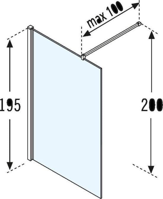 Novellini Giada inloopdouche H 98 100x195cn met muursteun 100cm mat chroom profiel en helder glas met satinband - Novellini Giada inloopdouche