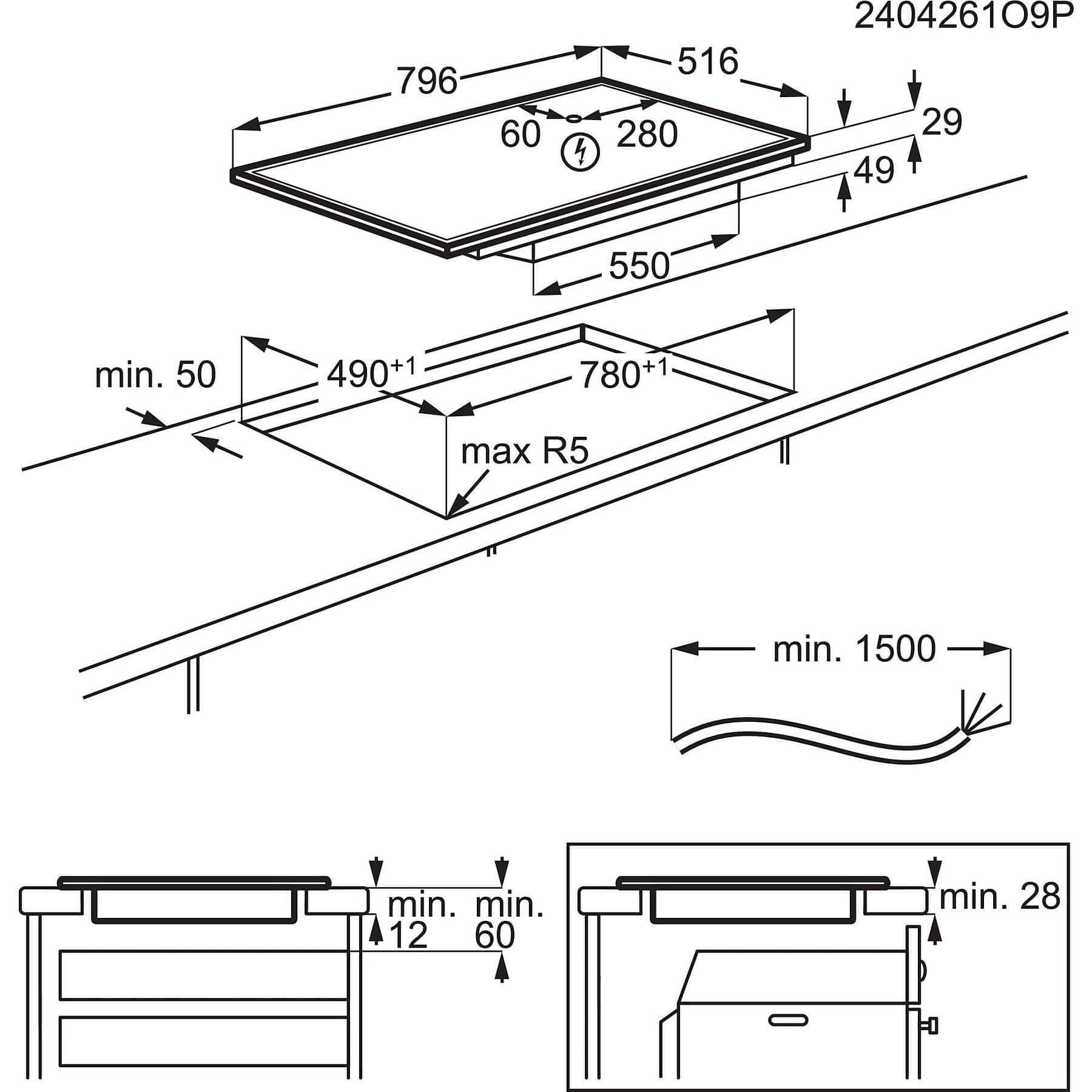AEG TO 84 IB0FRB inductiekookplaat (796 mm breed, 4 kookzones)