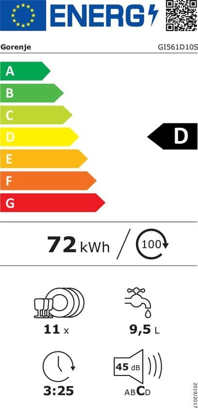 Gorenje Inbouwvaatwasser GI 561 D 10 S EB – 11 couverts – Energielabel D