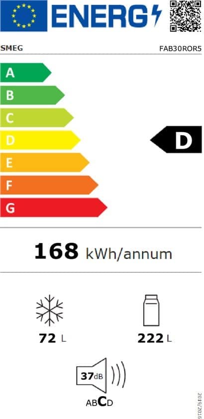 Smeg Koel-vriescombinatie FAB30ROR5 – 294 liter – Energielabel D