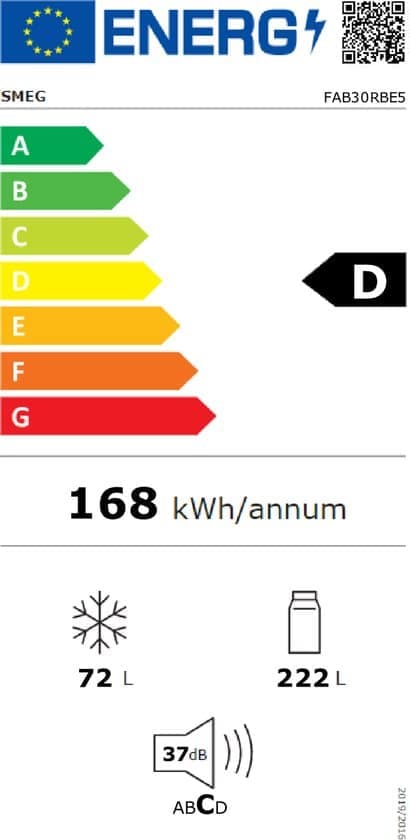 Smeg Koel-vriescombinatie FAB30RBE5 – 294 liter – Energielabel D