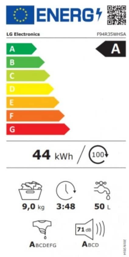 LG Wasmachine F94R35WHSA – 9 kg – Energielabel A