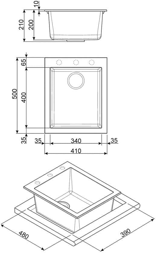 Smeg rechthoekige spoelbak met één kom, 40 cm, Universal Quadra VZ40B, wit