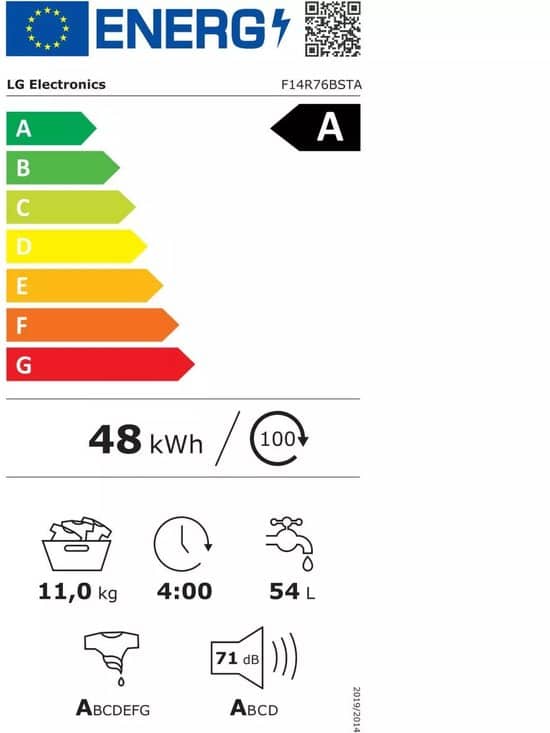 LG Wasmachine F14R76BSTA – 11 kg – Energielabel A