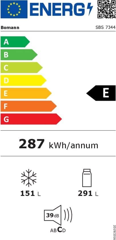 Bomann Amerikaanse koelkast 7344 – 442 liter – Energielabel E