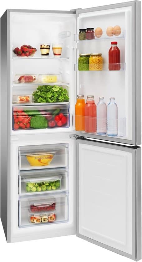 Amica AKG 3840 Koelvriescombinatie, vrijstaand, 144 cm, 157 l netto inhoud met superkoelfunctie en supervriesfunctie, roestvrijstalen look