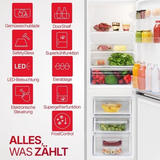 Amica AKG 3840 Koelvriescombinatie, vrijstaand, 144 cm, 157 l netto inhoud met superkoelfunctie en supervriesfunctie, roestvrijstalen look