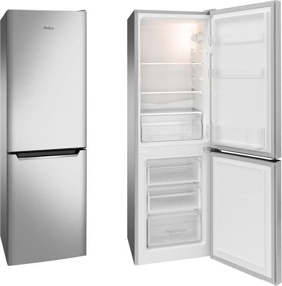 Amica AKG 3840 Koelvriescombinatie, vrijstaand, 144 cm, 157 l netto inhoud met superkoelfunctie en supervriesfunctie, roestvrijstalen look