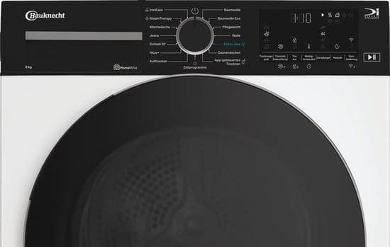 Bauknecht BT 86B WB, Vrijstaand, Voorlader, Warmtepomp, Wit, Draaiknop, Touch, Rechts – Duits Display