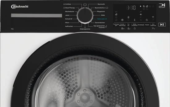 Bauknecht BT 95C WBS, Vrijstaand, Voorlader, Warmtepomp, Wit, Draaiknop, Touch, Rechts – Duits Display