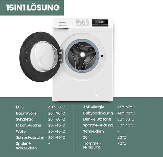 HEINRICH’S Wasmachine HWM 6107W 7 kg, 1400 tpm, 15 programma’s, energieklasse A, LED & Aqua-Stop Duits Display