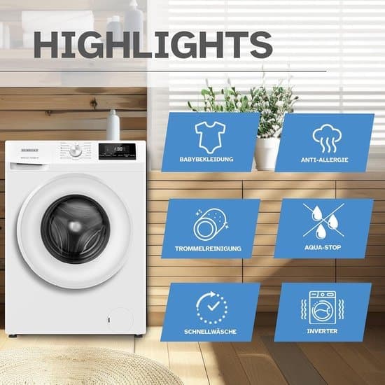 HEINRICH’S Wasmachine HWM 6107W 7 kg, 1400 tpm, 15 programma’s, energieklasse A, LED & Aqua-Stop Duits Display