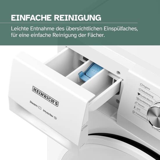 HEINRICH’S Wasmachine HWM 6107W 7 kg, 1400 tpm, 15 programma’s, energieklasse A, LED & Aqua-Stop Duits Display