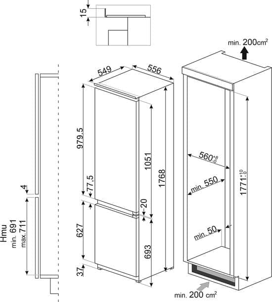 Smeg C8174DN2E koel-vriescombinatie Ingebouwd 248 l Wit