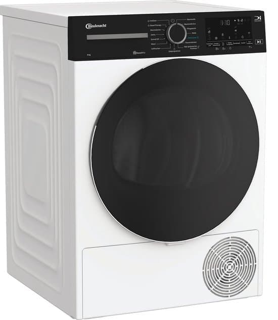 Bauknecht BT 86B WB, Vrijstaand, Voorlader, Warmtepomp, Wit, Draaiknop, Touch, Rechts – Duits Display