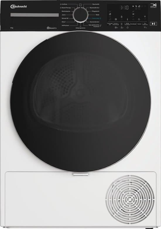 Bauknecht BT 86B WB, Vrijstaand, Voorlader, Warmtepomp, Wit, Draaiknop, Touch, Rechts – Duits Display