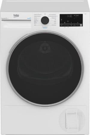Beko B3T42249S, Vrijstaand, Voorlader, Warmtepomp, Wit, Draaiknop, Touch, Links - Duits Display