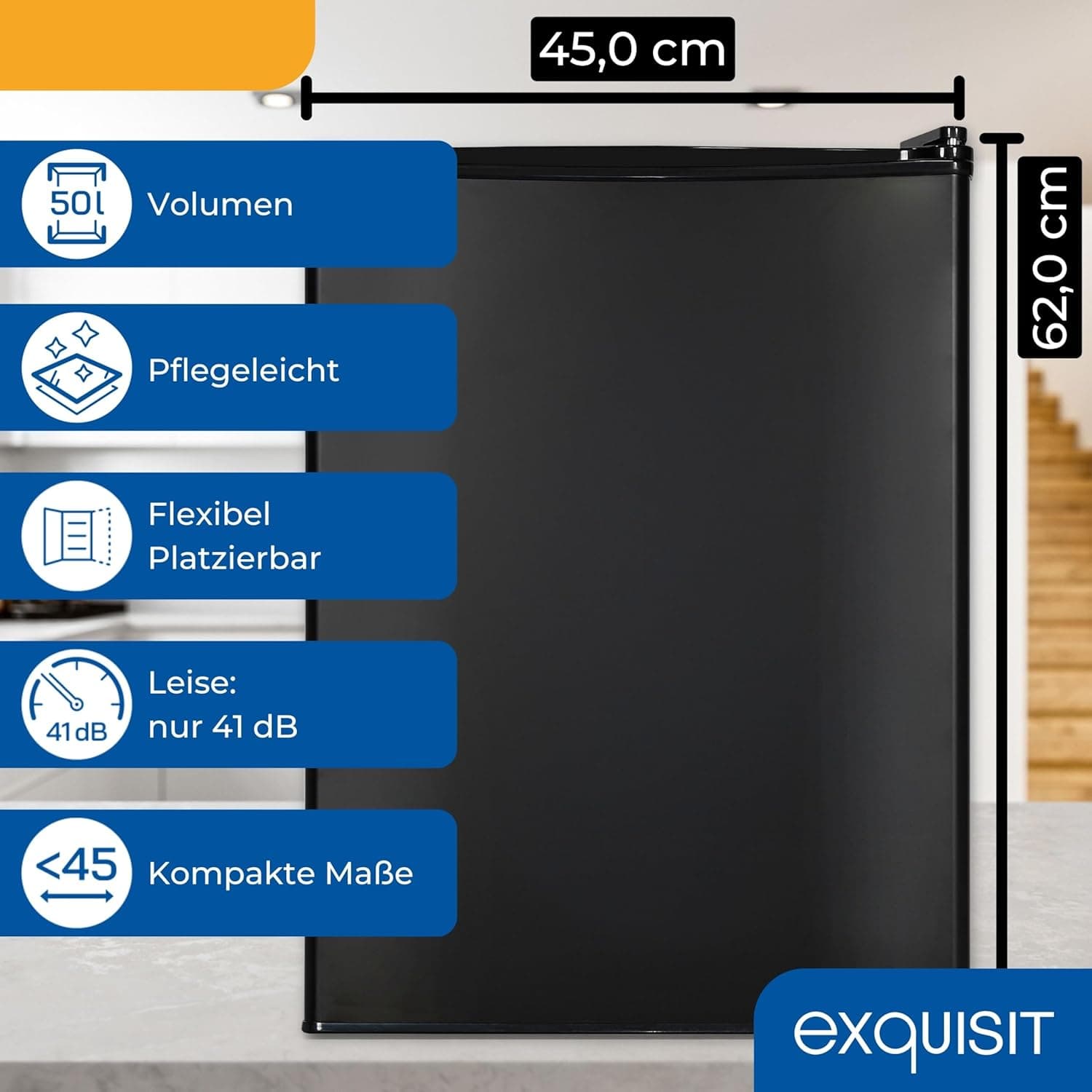 Exquisit Mini koelkast KB560-V-091E Zwart | Netto inhoud: 50 L