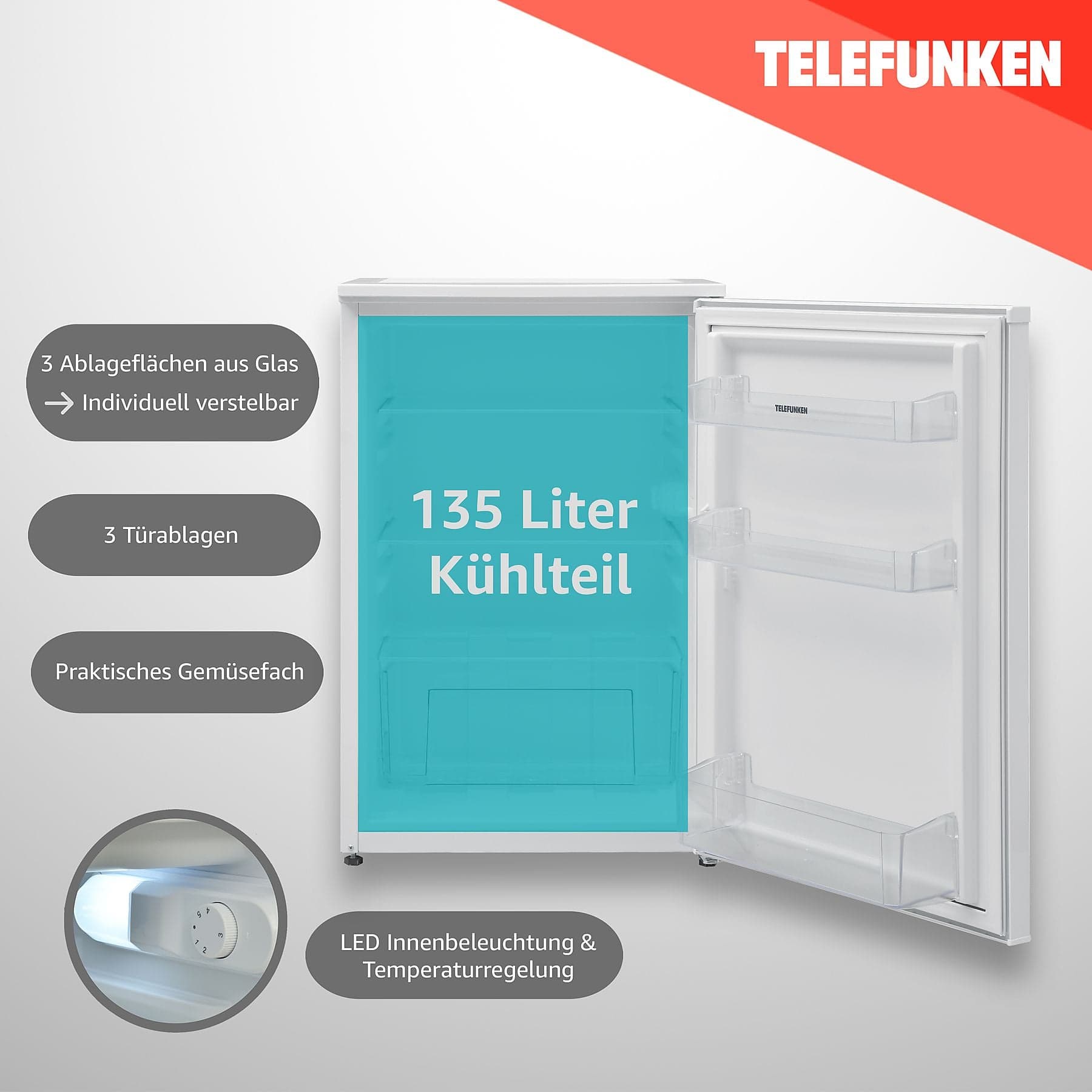 TELEFUNKEN C-135-100-W Koelkast zonder vriesvak, vrijstaand, inhoud 135 liter, Wit