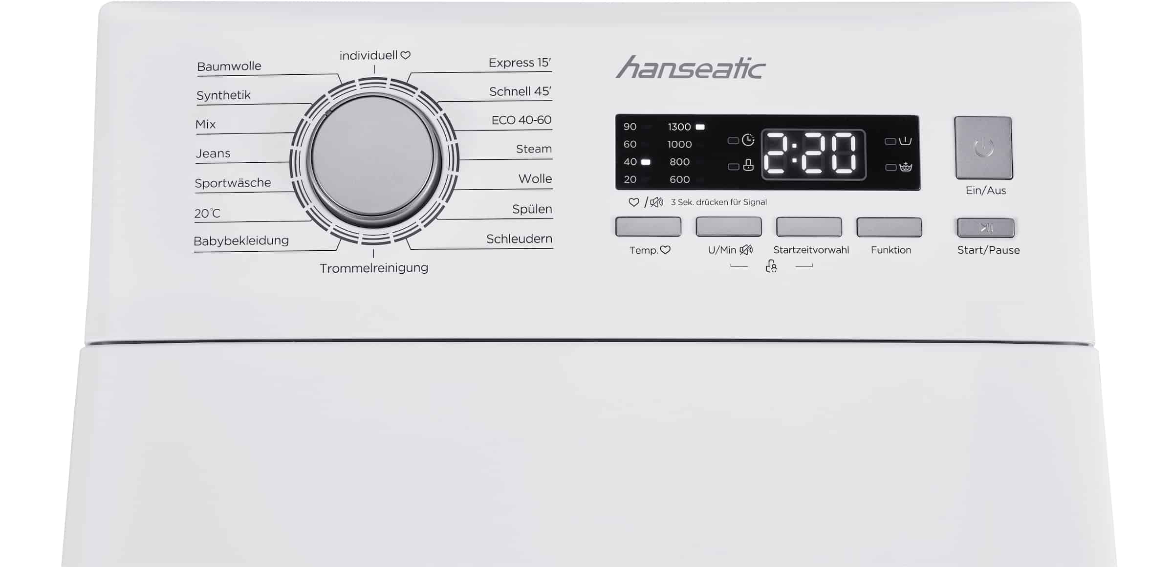 Hanseatic HTW8013A Bovenlader Wasmachine 8 kg 1300 tpm – Duits Display