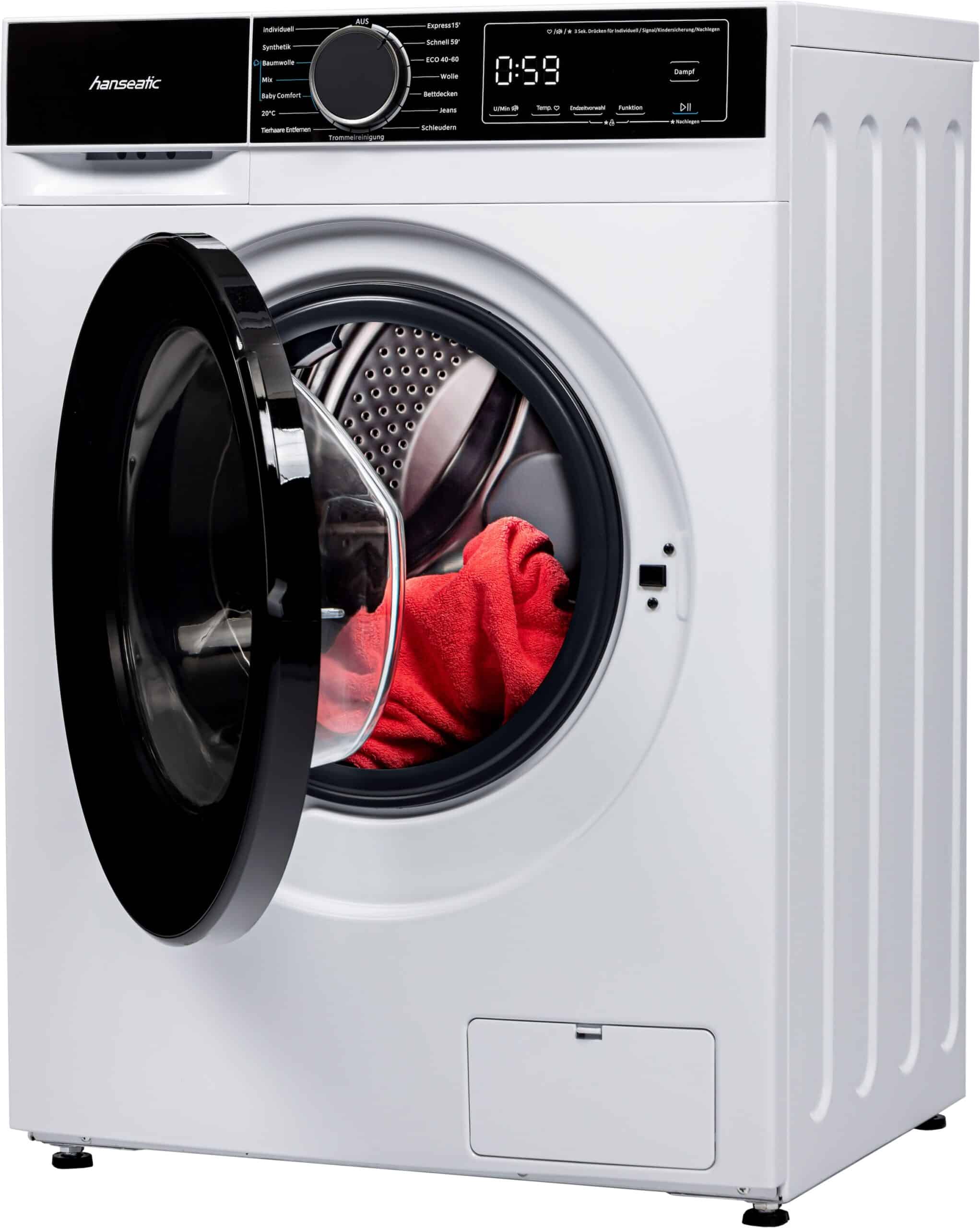 Hanseatic HWMA714A Wasmachine 7 kg 1400 tpm – Voorlader, Stoom – Duits Display