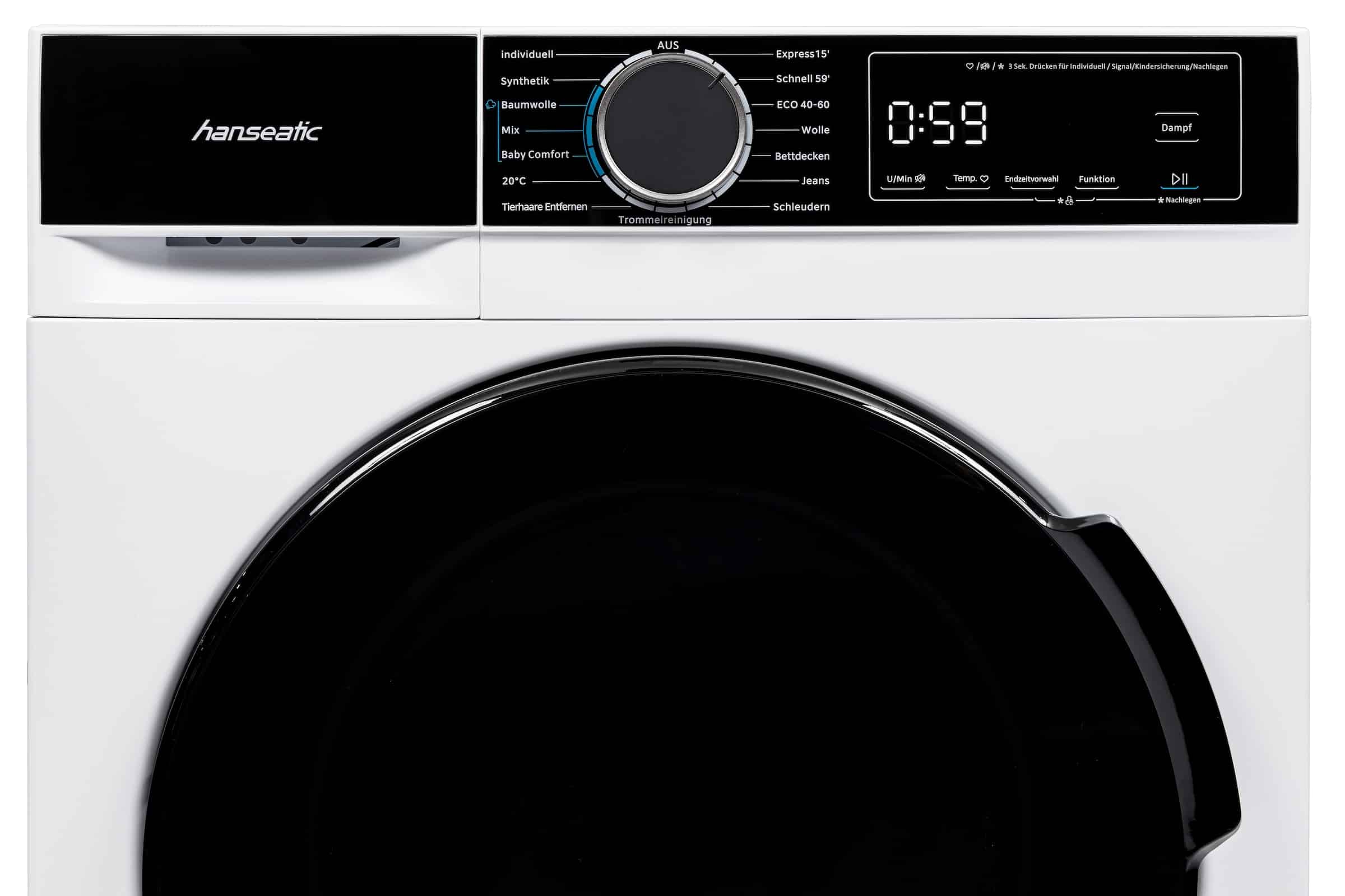 Hanseatic HWMA714A Wasmachine 7 kg 1400 tpm – Voorlader, Stoom – Duits Display