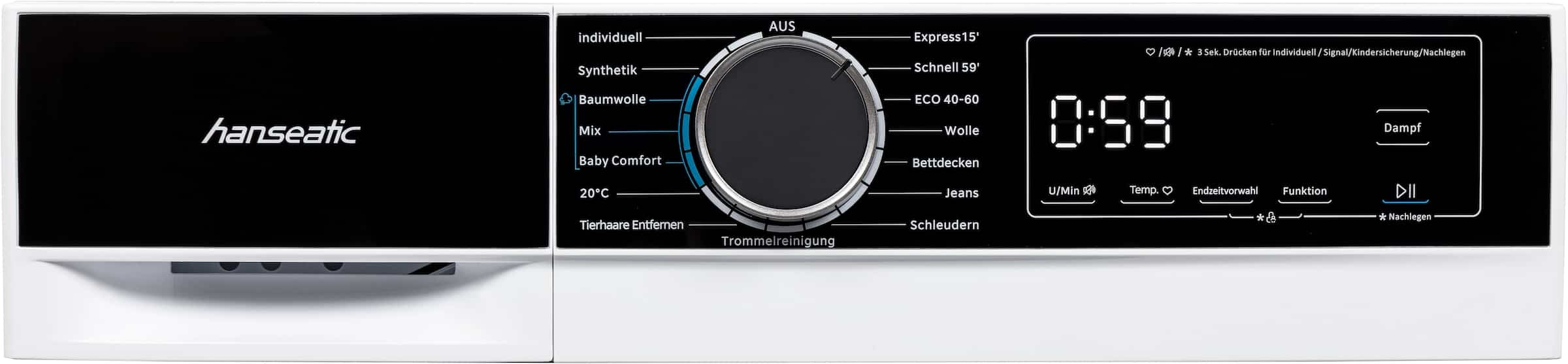 Hanseatic HWMA714A Wasmachine 7 kg 1400 tpm – Voorlader, Stoom – Duits Display