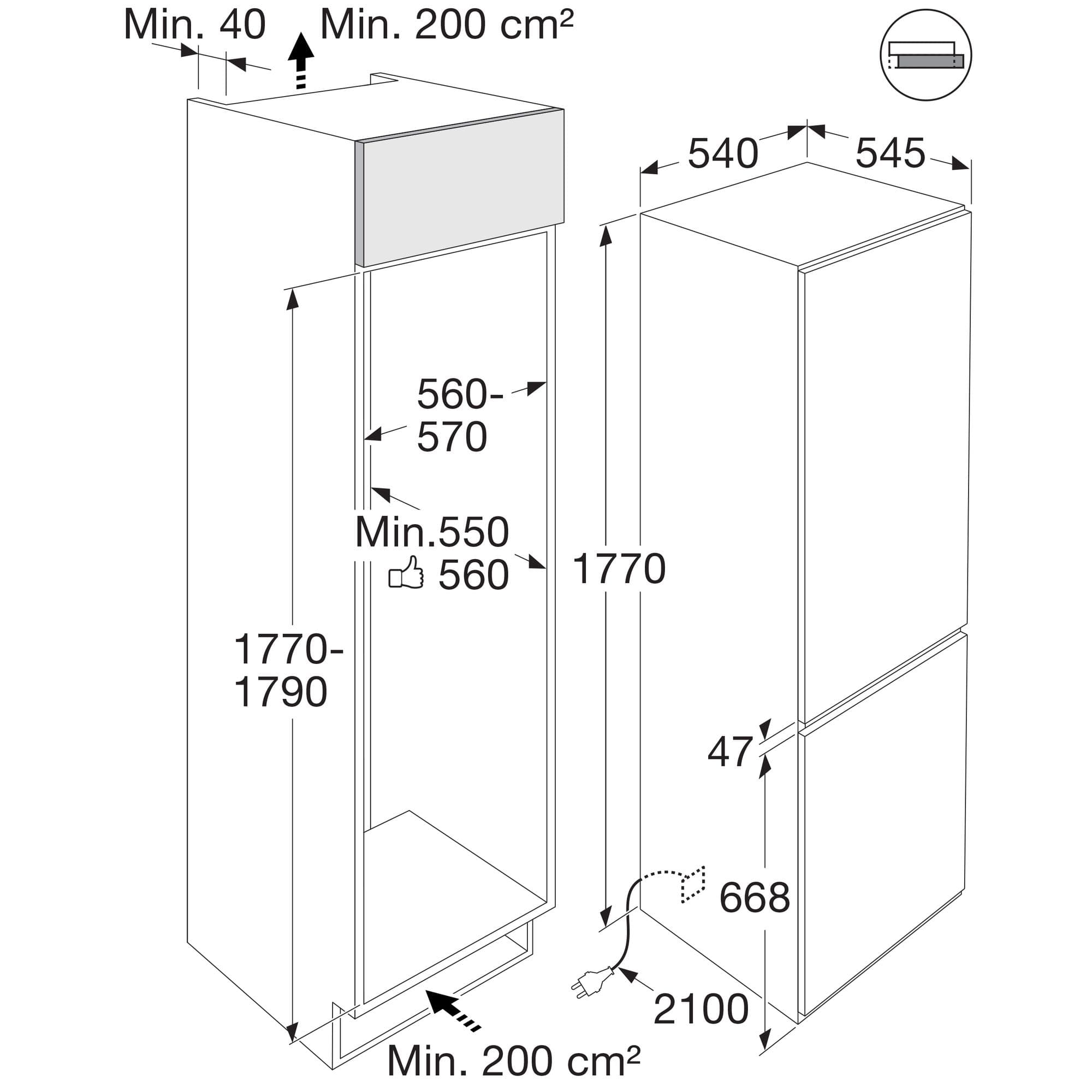 ETNA KCS7178NFT Inbouw Koel-vriescombinatie 242 l – Nis 178 cm, No Frost