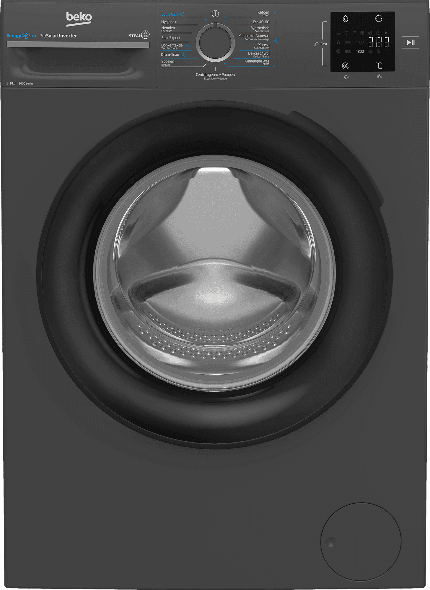 Beko BM3WFT3841A Wasmachine 8 kg 1400 tpm – Voorlader, Stoom, Antraciet
