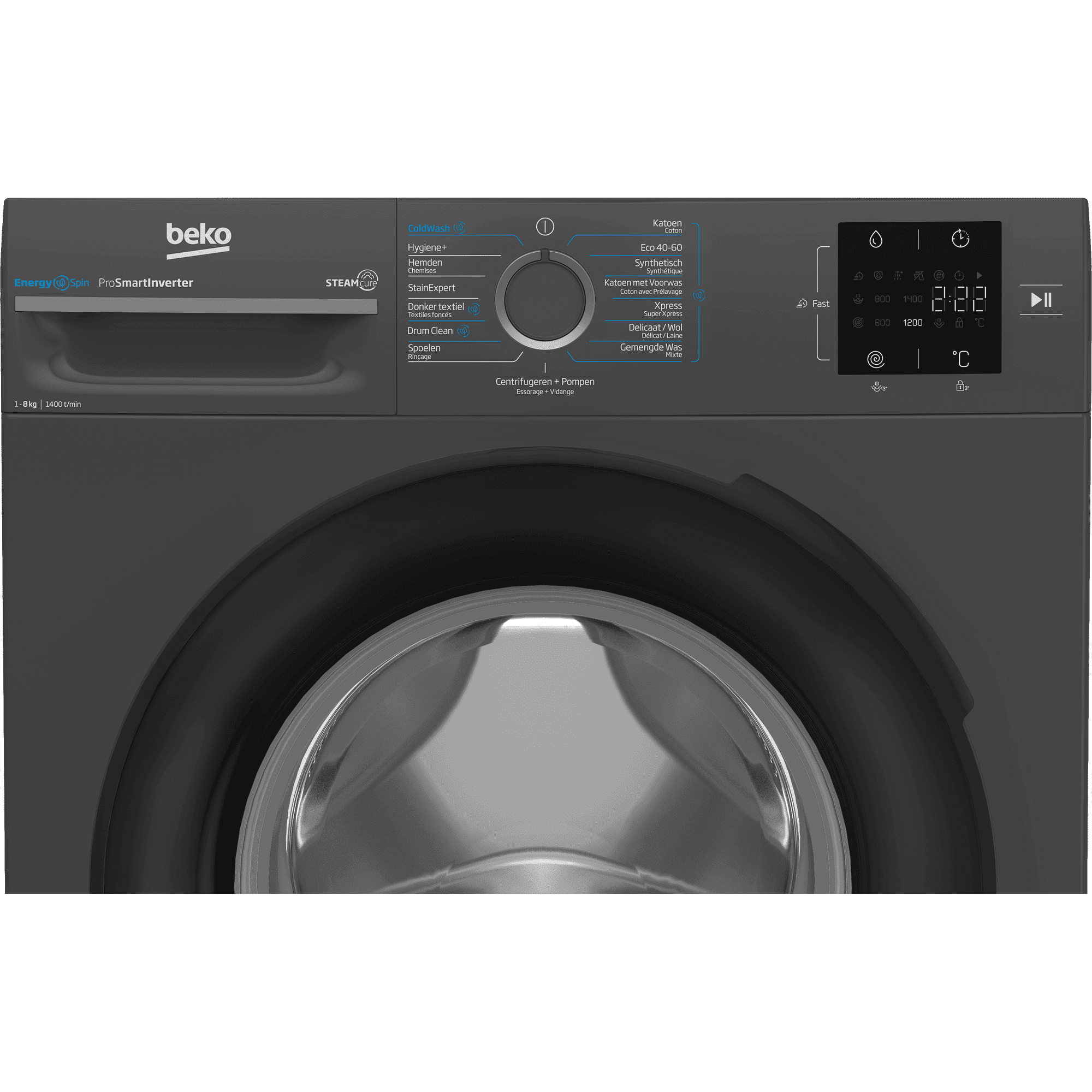 Beko BM3WFT3841A Wasmachine 8 kg 1400 tpm – Voorlader, Stoom, Antraciet