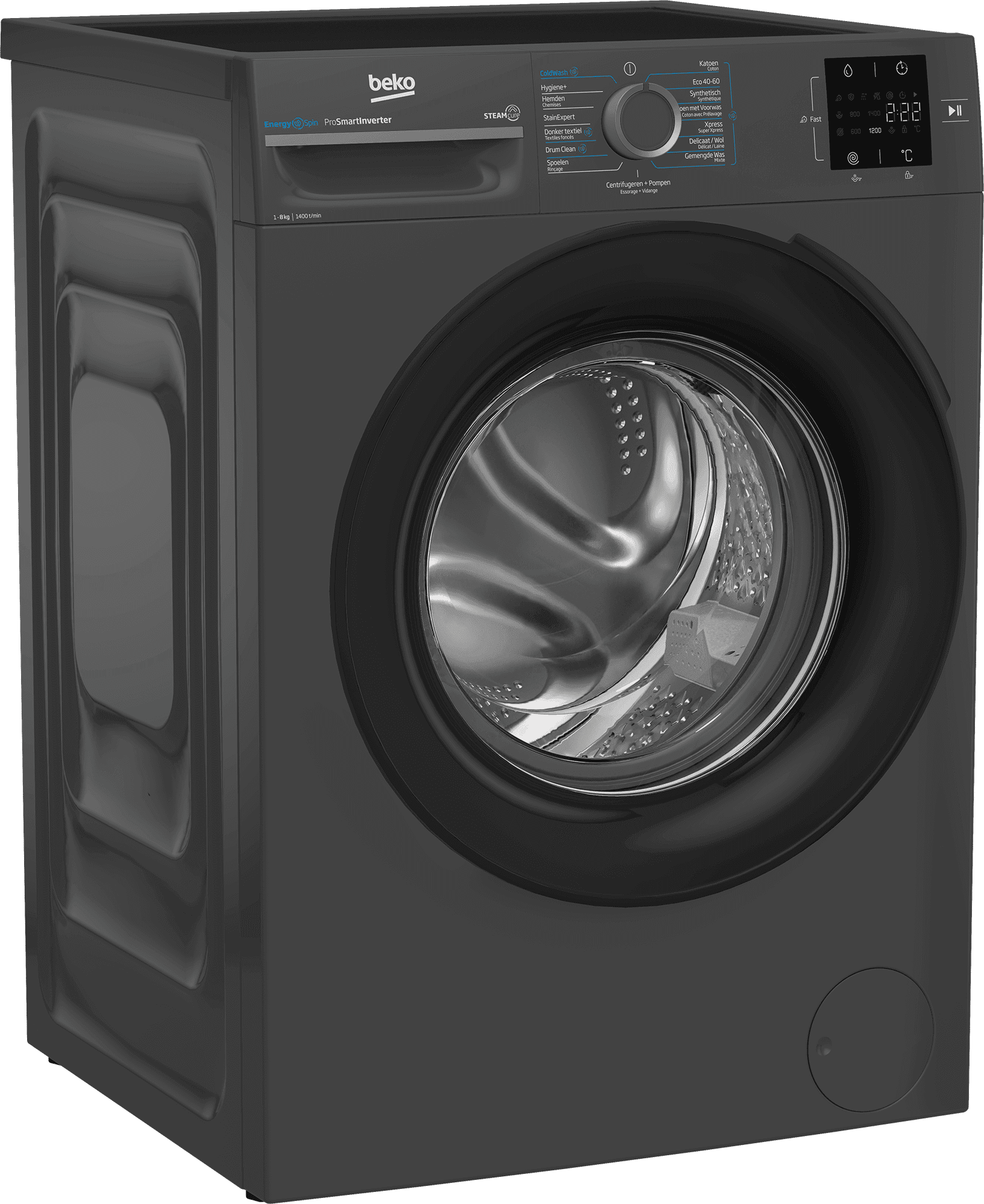 Beko BM3WFT3841A Wasmachine 8 kg 1400 tpm – Voorlader, Stoom, Antraciet