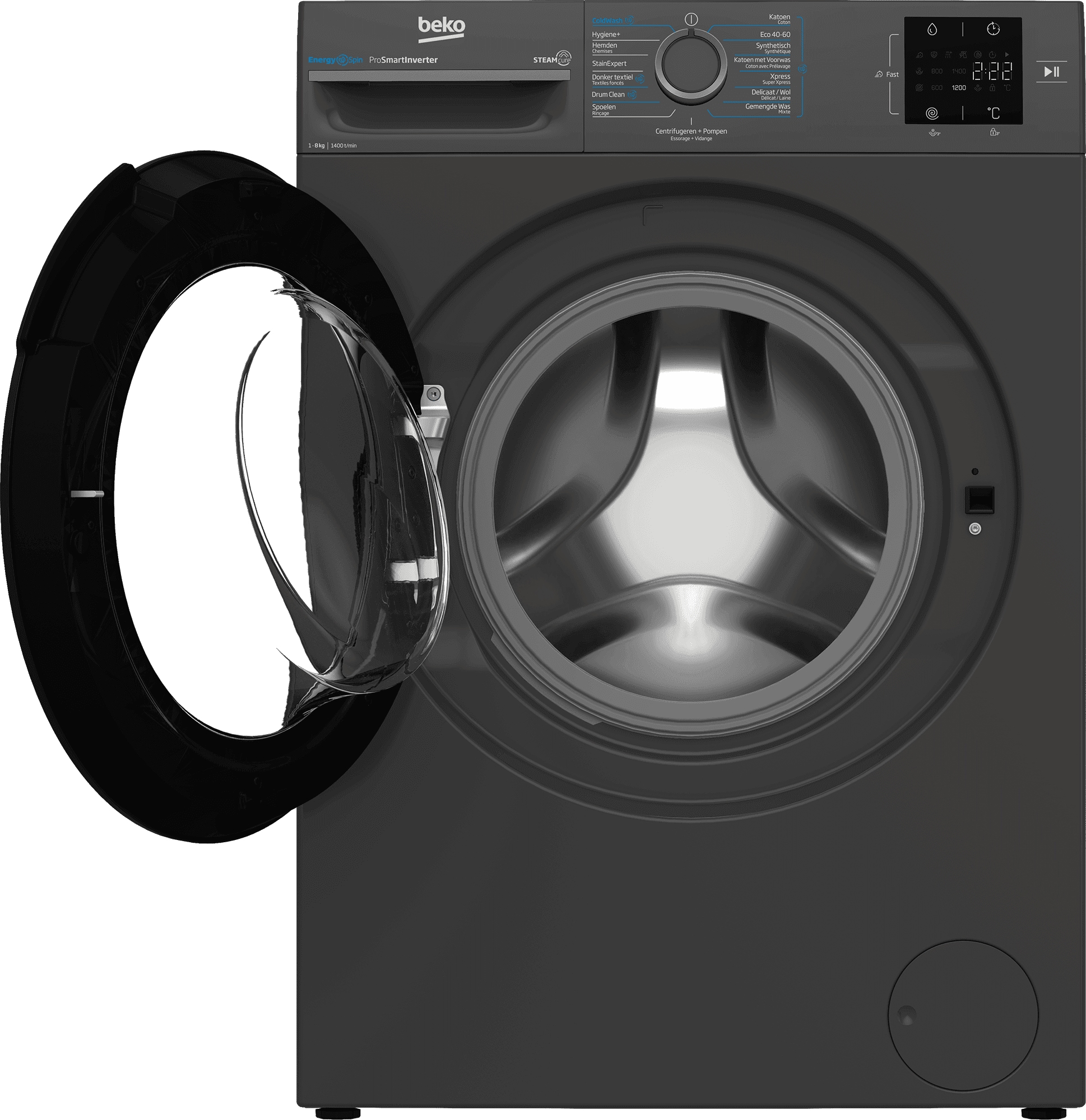 Beko BM3WFT3841A Wasmachine 8 kg 1400 tpm – Voorlader, Stoom, Antraciet