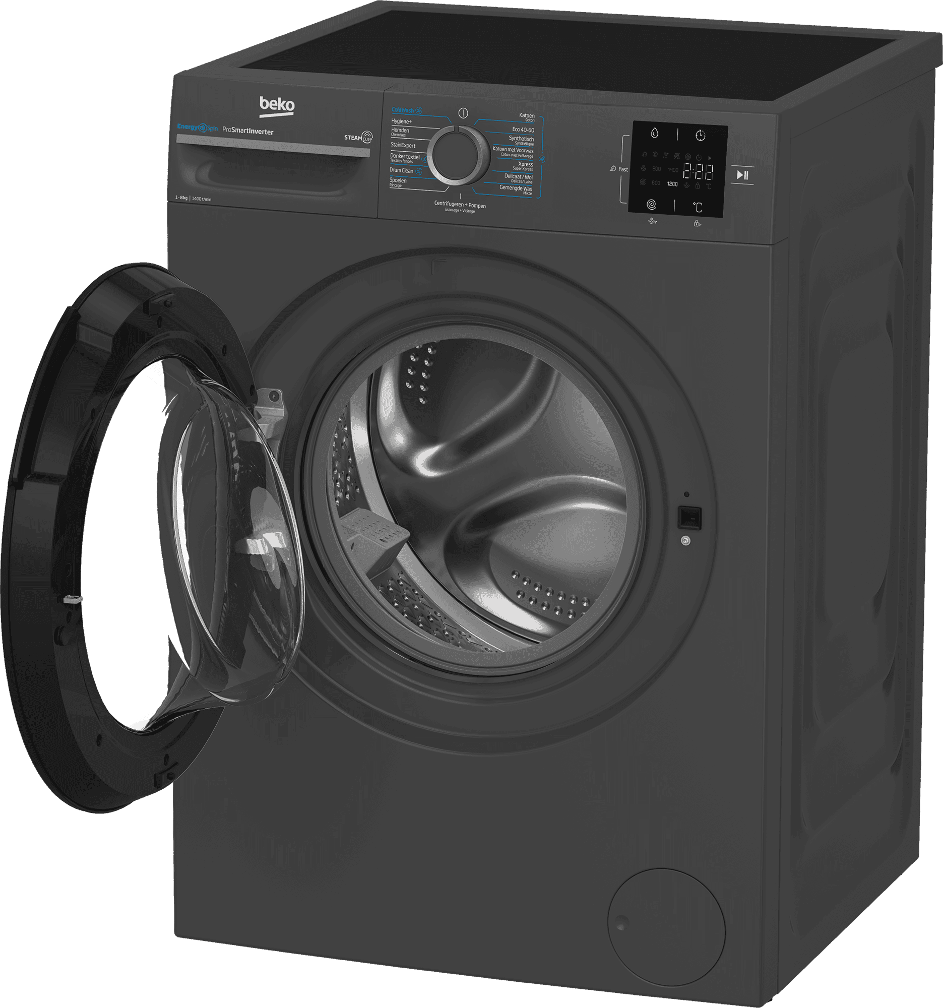 Beko BM3WFT3841A Wasmachine 8 kg 1400 tpm – Voorlader, Stoom, Antraciet
