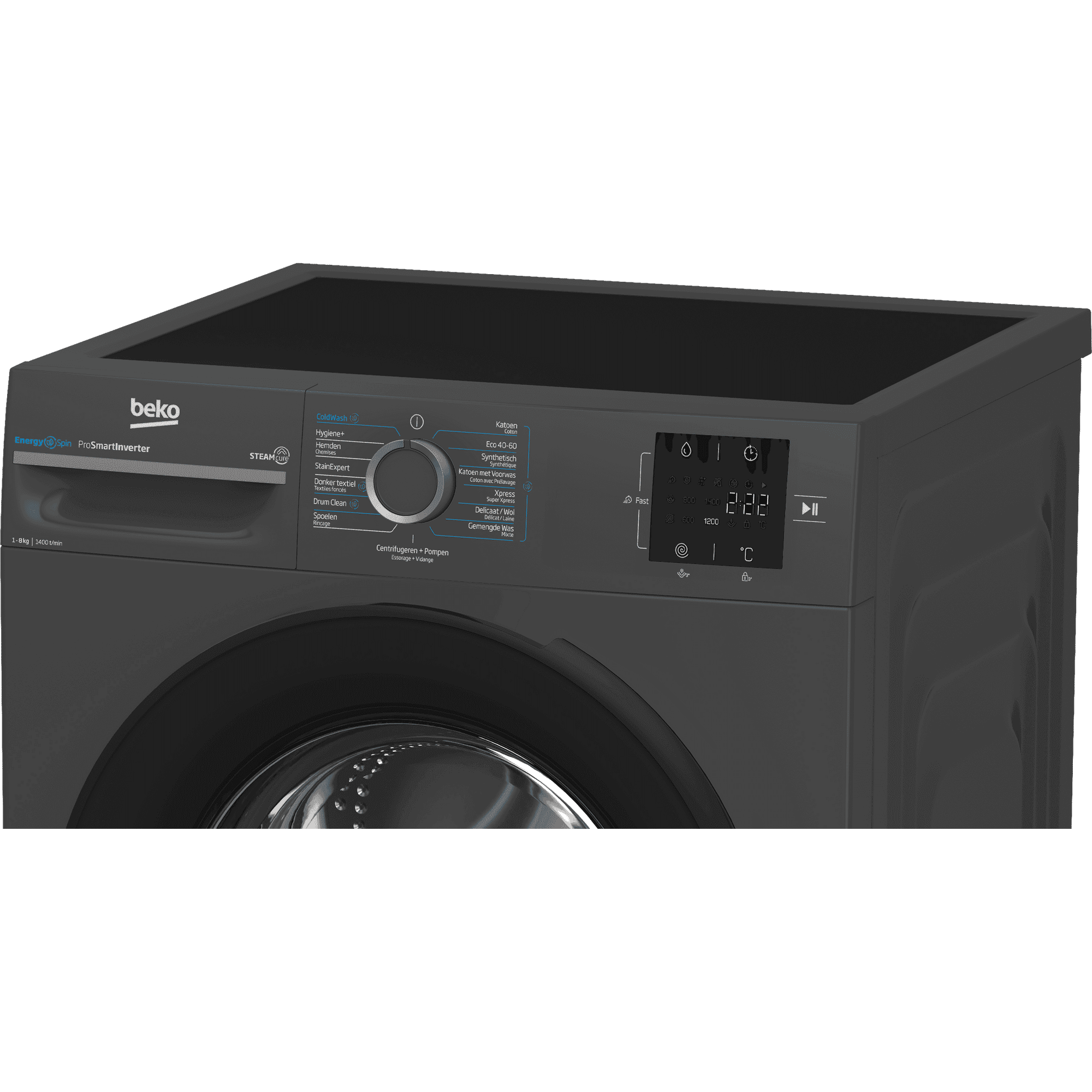 Beko BM3WFT3841A Wasmachine 8 kg 1400 tpm – Voorlader, Stoom, Antraciet