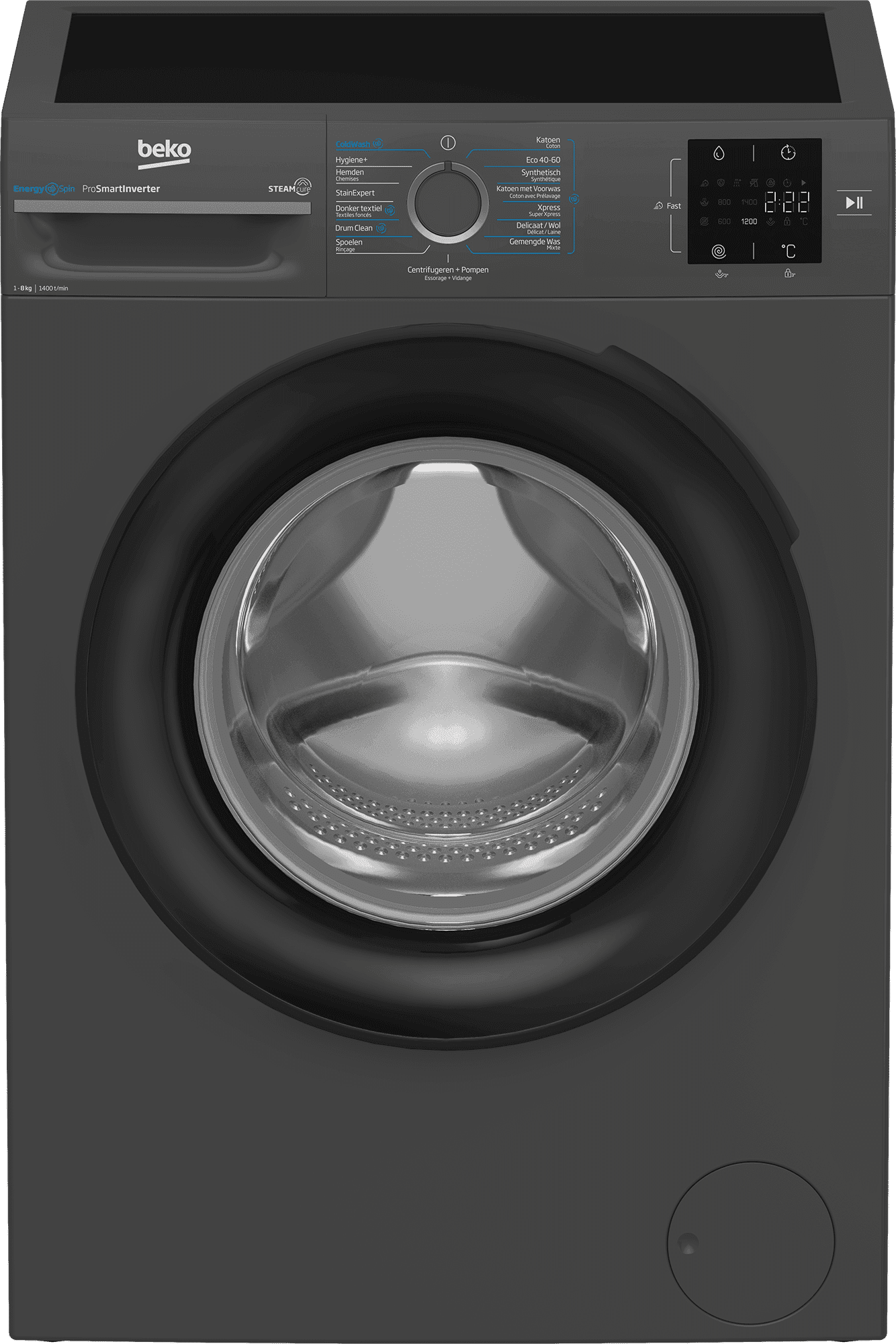 Beko BM3WFT3841A Wasmachine 8 kg 1400 tpm – Voorlader, Stoom, Antraciet