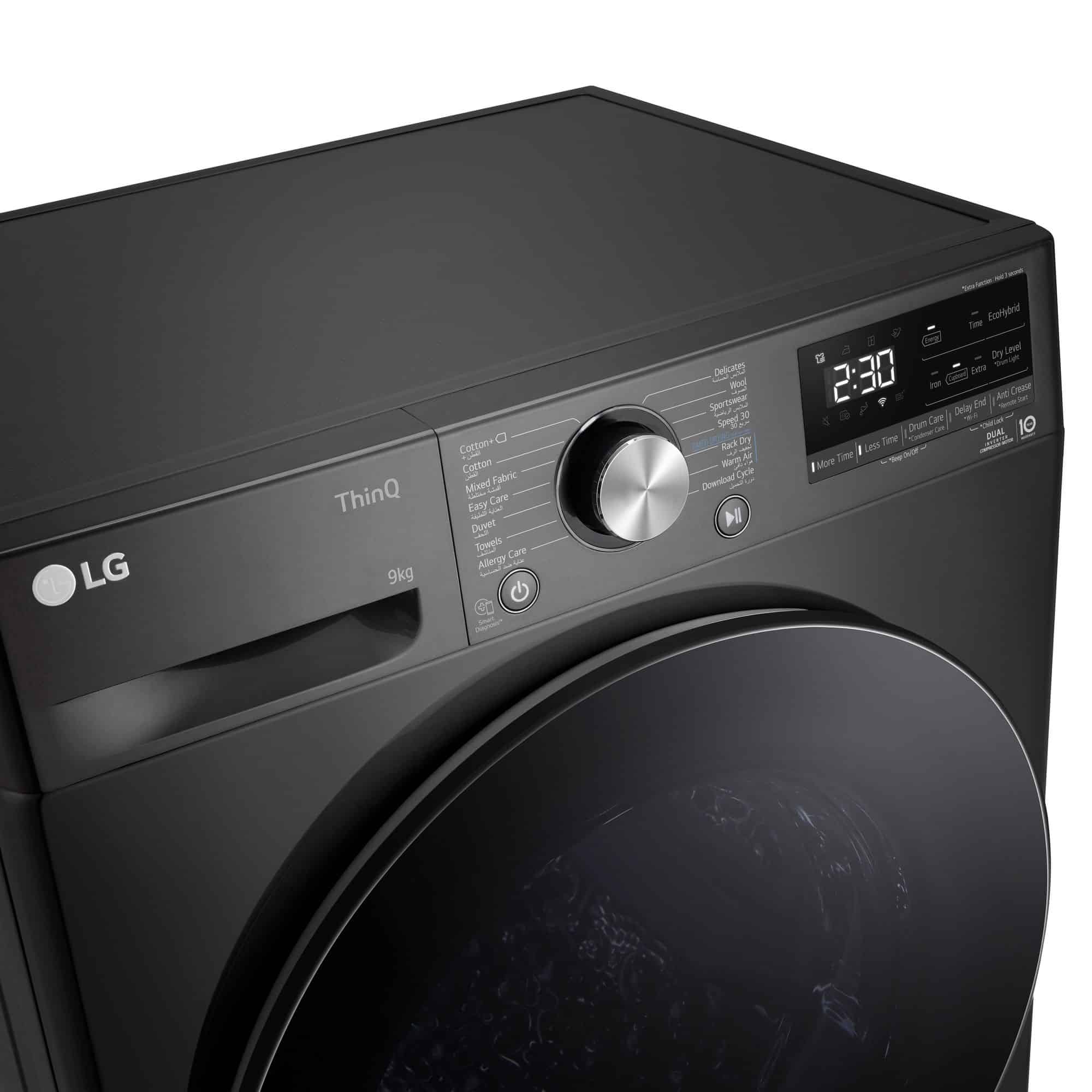 LG RH90V9ZVEN Warmtepompdroger 9 kg – Zelfreinigende condensor, Zwart