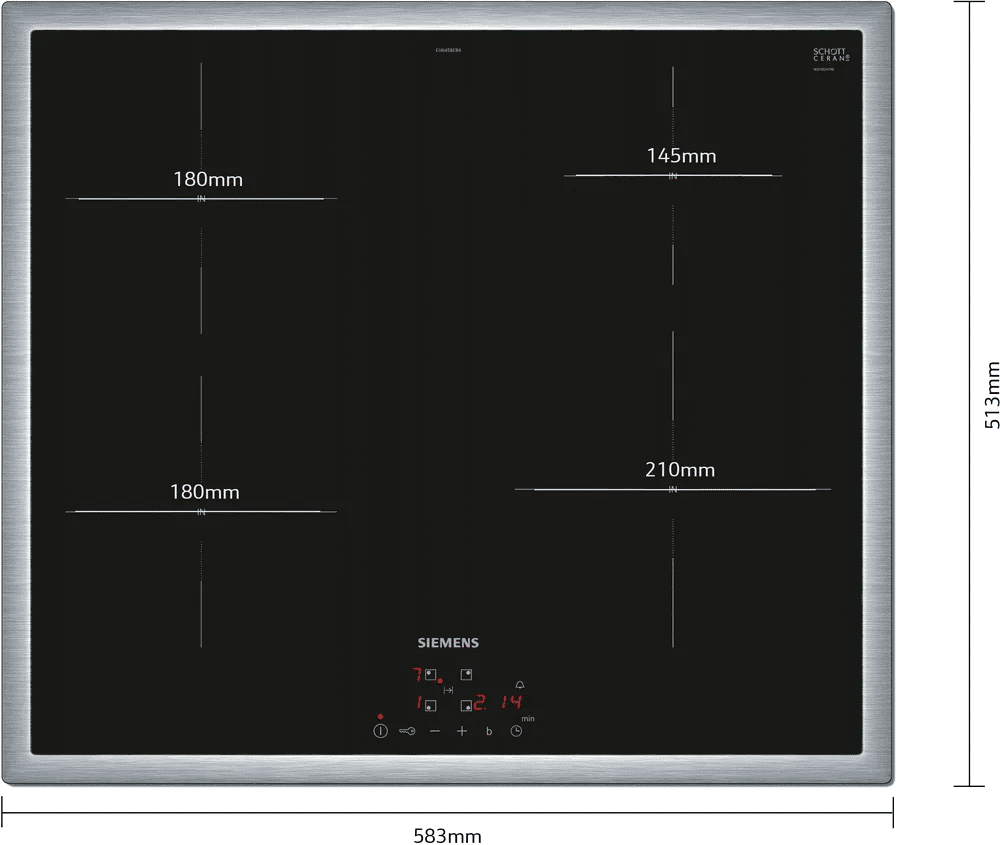 Siemens EH645BEB6E Inductiekookplaat 60 cm – 4 zones, powerBoost, touchControl