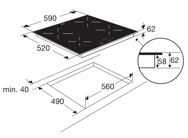 ETNA KI159ZT Inductiekookplaat 60 cm – 4 zones, Slider, Boost