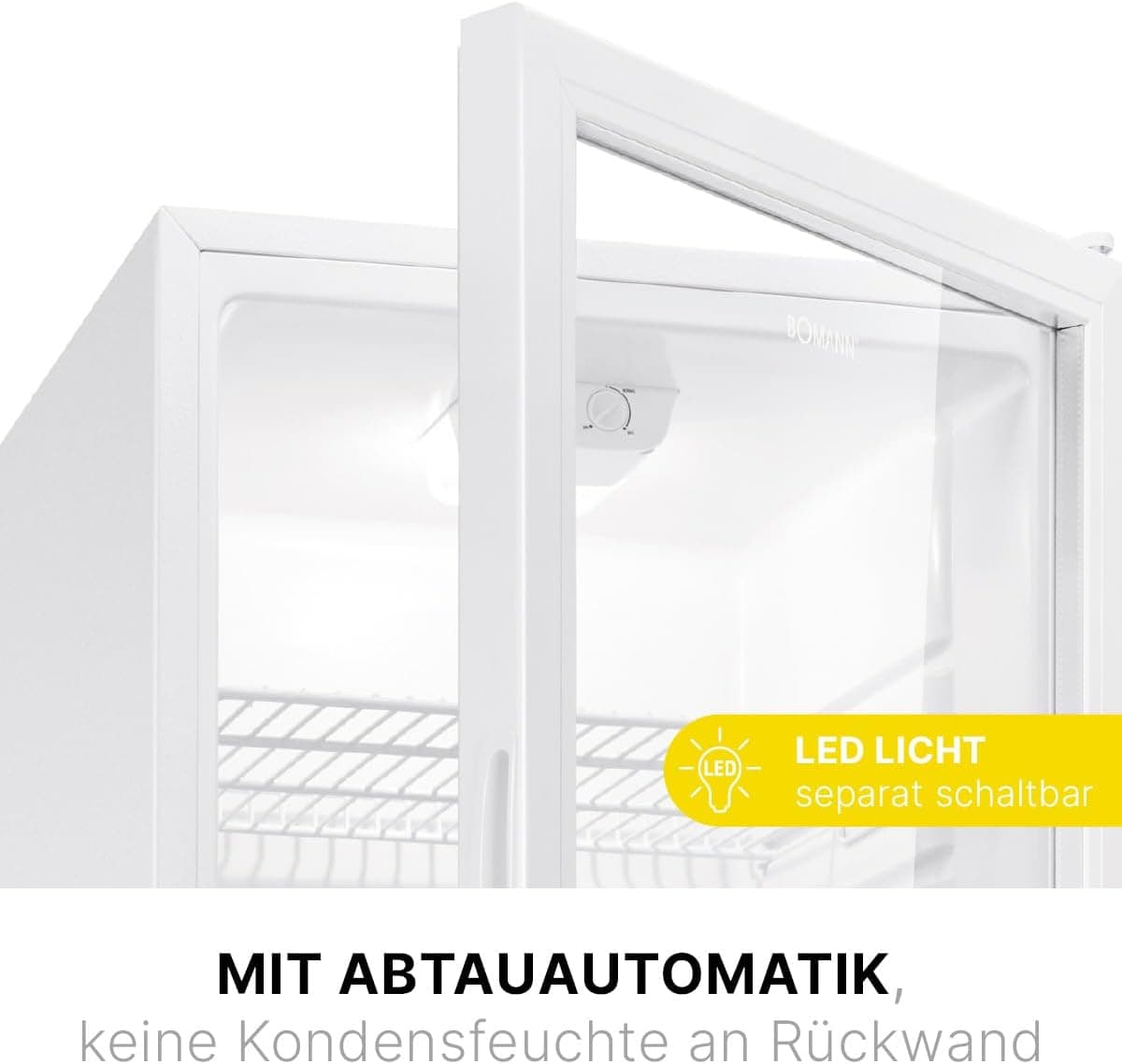 Bomann® KSG 7289 Koelkast met glazen deur, koelkast met 245 liter inhoud en 5 roosterplanken, wit