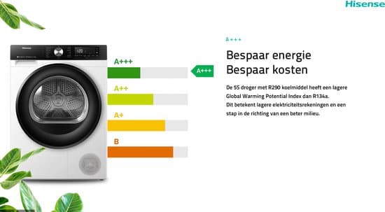Hisense 3S Serie DH3S802BW3 – Wasdroger met Energielabel C – Warmtepompdroger – 8kg – ConnectLife – Trommelverlichting – AutoDry – Allergy Care