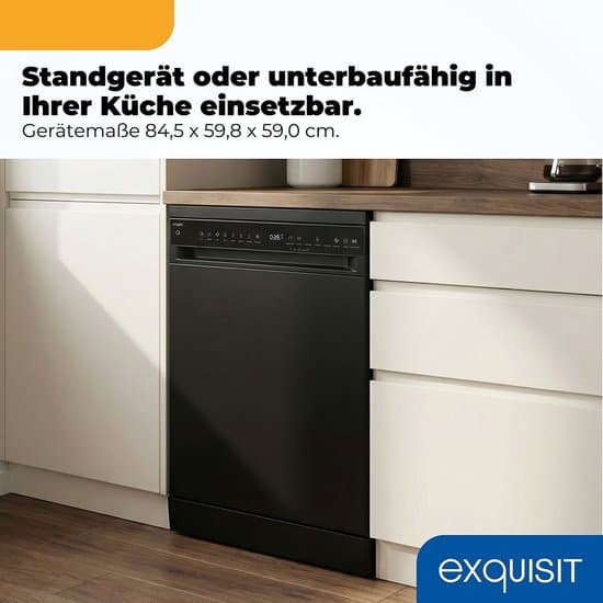 EXQUISIT GSP9616-450B zwarte vaatwasser (vrijstaand met inbouwoptie, 598 mm breed, 45 dB (A), B)