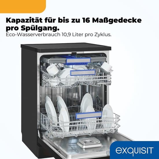 EXQUISIT GSP9616-450B zwarte vaatwasser (vrijstaand met inbouwoptie, 598 mm breed, 45 dB (A), B)