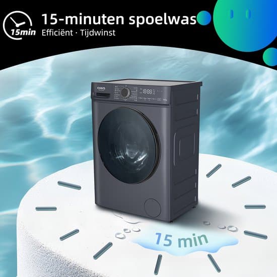 CHiQ CW07123863AX – Wasmachine – 7 KG – Space Pro – 16 programma’s – AI Smart – Stoomwassen & Quick Wash- Duits display