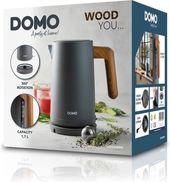 DOMO DO9268WK Waterkoker ‘Wood You’ – 1,7 L – mat grijs