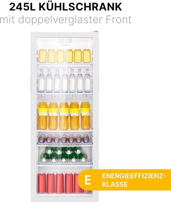 Bomann® KSG 7289 Koelkast met glazen deur, koelkast met 245 liter inhoud en 5 roosterplanken, wit