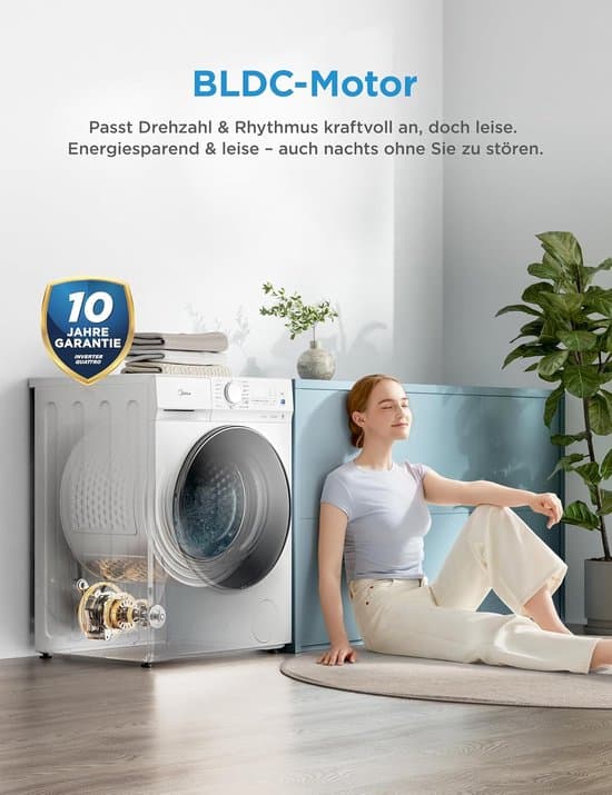 Midea MFV3EW80BA10 Wasmachine, 8 kg, energie-efficiëntieklasse A-10%, 1400 omw/min, Duits Display