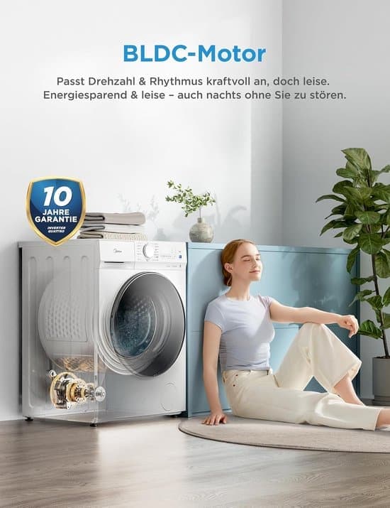 Midea MFV3EW80BA10 Wasmachine, 8 kg, energie-efficiëntieklasse A-10%, 1400 omw/min, Duits Display