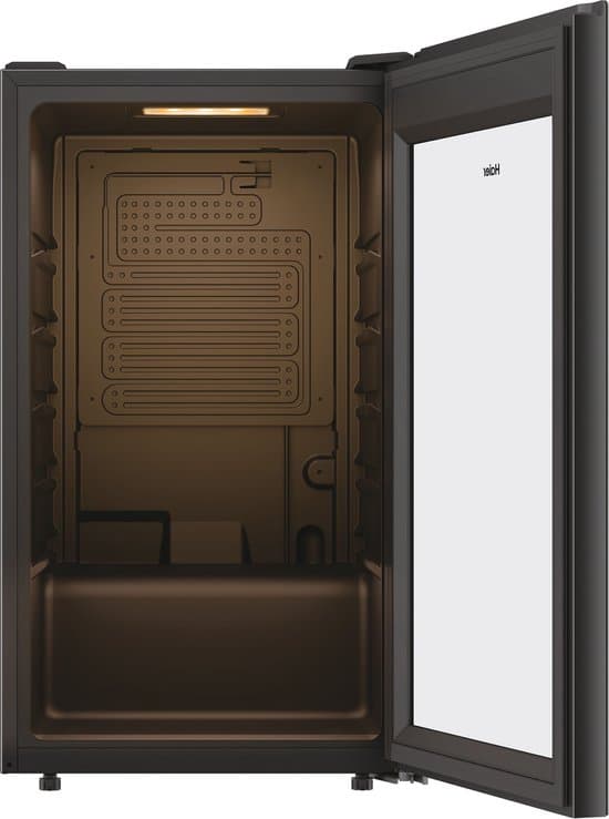 Haier HWS34GGH1 – Wijnkoelkast – 34 flessen – Energieklasse G – Vochtbalans technologie – Houten schappen – 1 zone – Anti-vibratie – Anti-UV glas – Glazen deur – Zwart