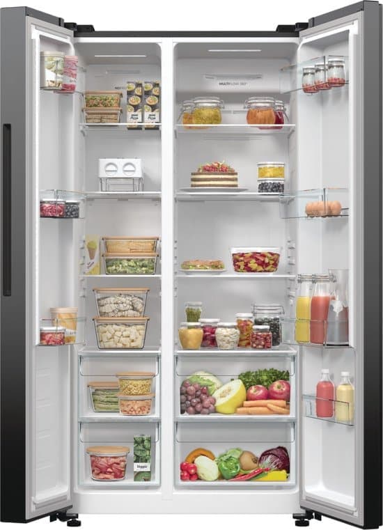 Gorenje NRR9185EABXL, Vrijstaand, Amerikaanse deur, Zwart, Touch, LED, Op de deur