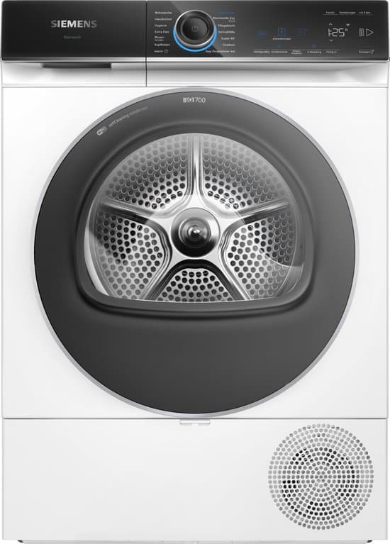 Siemens iQ700 WQ45B2B40, Vrijstaand, Voorlader, Warmtepomp, Wit, Draaiknop, Touch, Rechts- Duits display